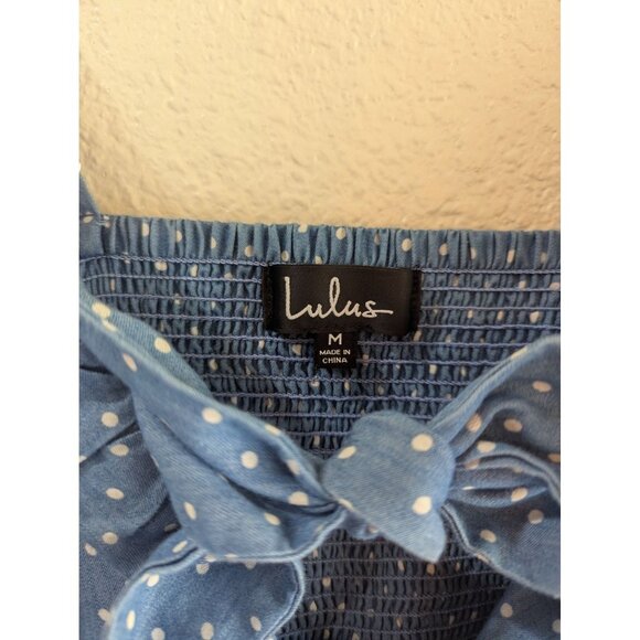 Lulus Bonnie Bell Blue and White Polka Dot Midi Flare Dress Size Medium - Picture 5 of 13